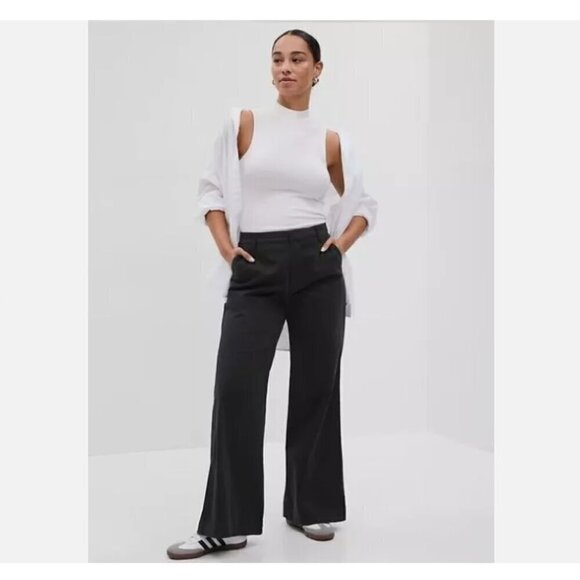 GAP High Rise FLARE Khakis Y2k Black BOHO Pants Size 16 PETITE #541189-MSRP $80 - Picture 1 of 6